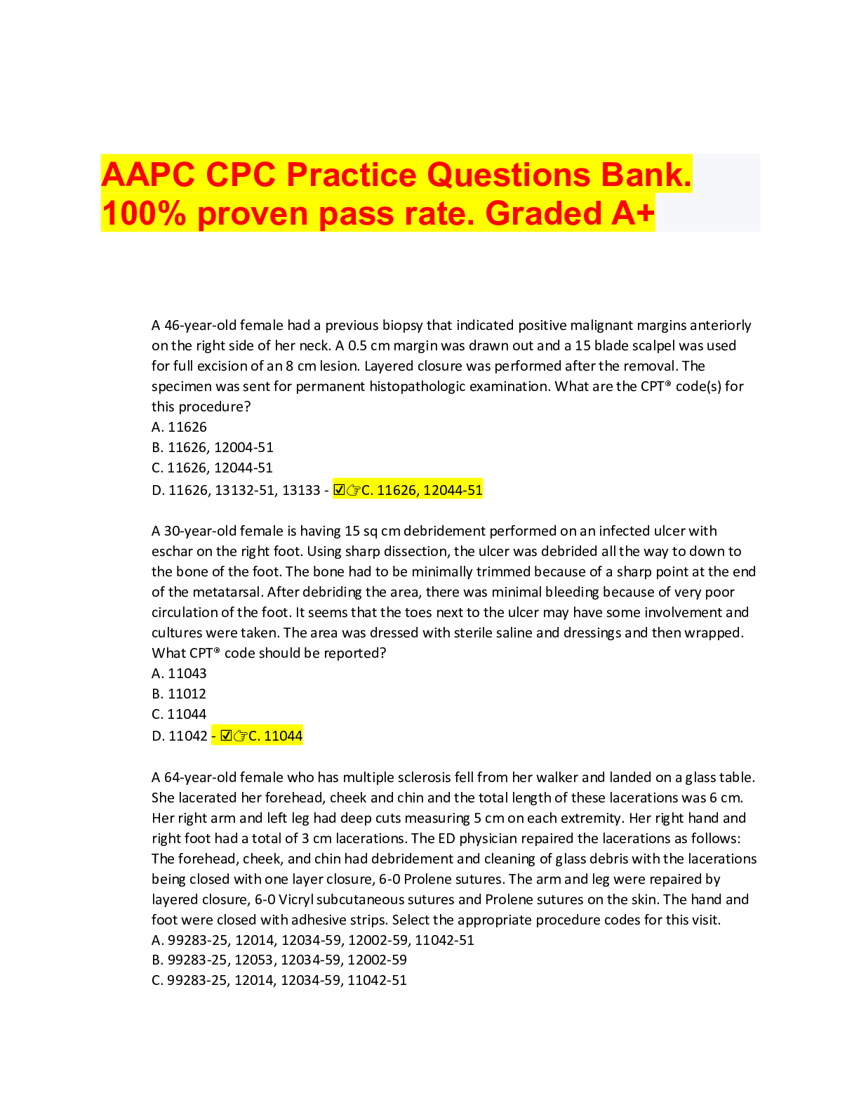 Preview of AAPC CPC Practice Questions Bank. 100% proven pass rate. Graded A+